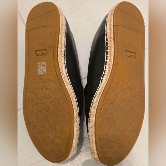Coach Carley Black leather Espadrille Slip-On Shoes with Coach design on top. - Picture 3 of 4